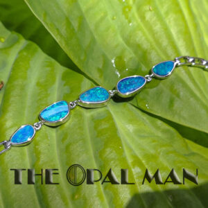 Sterling Silver Bracelet With 5 Green Blue Australian Opal Doublets - 240-00436