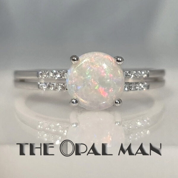Serene 14K White Gold Ring With One Colorful Australian White Opal - 421-00303