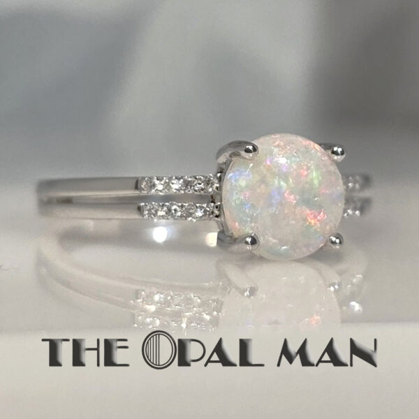 Serene 14K White Gold Ring With One Colorful Australian White Opal - 421-00303 - Image 2
