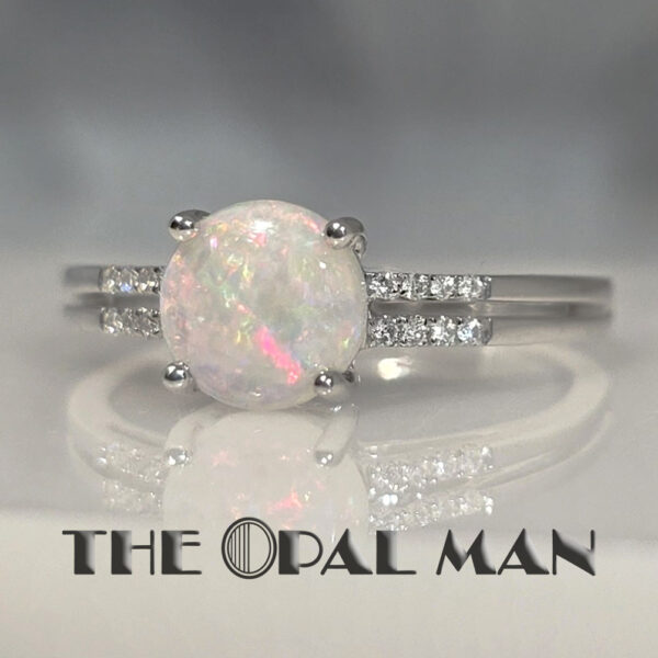 Serene 14K White Gold Ring With One Colorful Australian White Opal - 421-00303 - Image 3