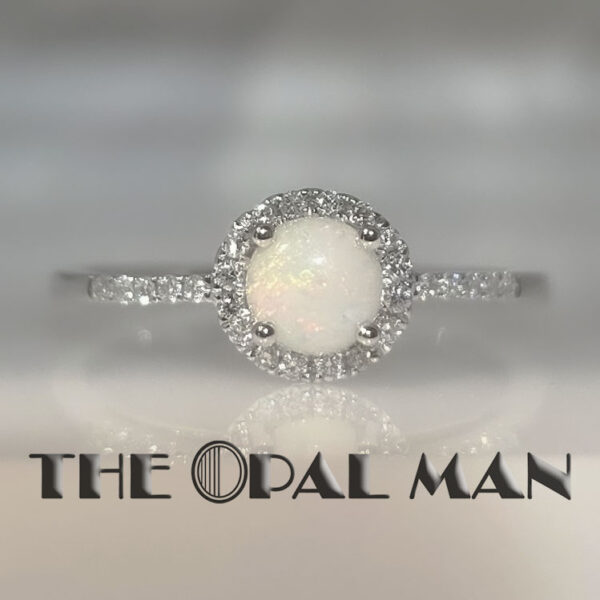 Dainty 14K White Gold Ring With One Round Multicolored Australian White Opal - 421-00307 - Image 2