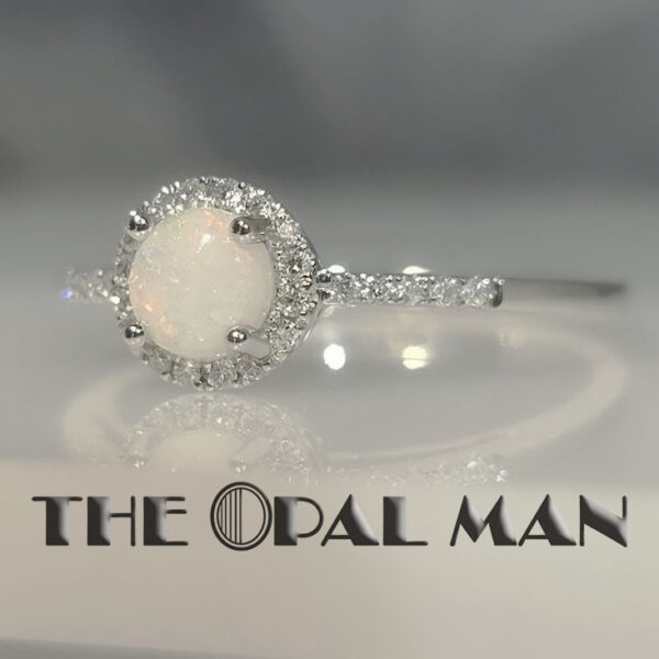 Dainty 14K White Gold Ring With One Round Multicolored Australian White Opal - 421-00307 - Image 3