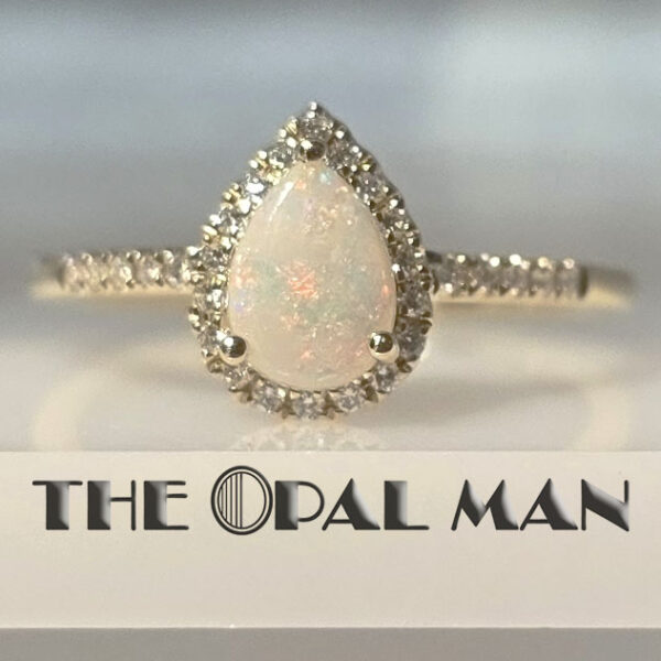 Sparkling 14K Yellow Gold Ring With One Pear-Shaped Australian White Opal - 421-00316 - Image 2