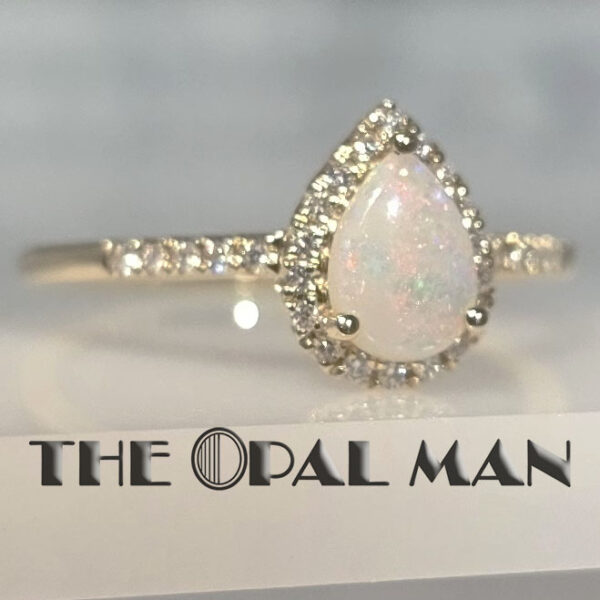 Sparkling 14K Yellow Gold Ring With One Pear-Shaped Australian White Opal - 421-00316 - Image 4