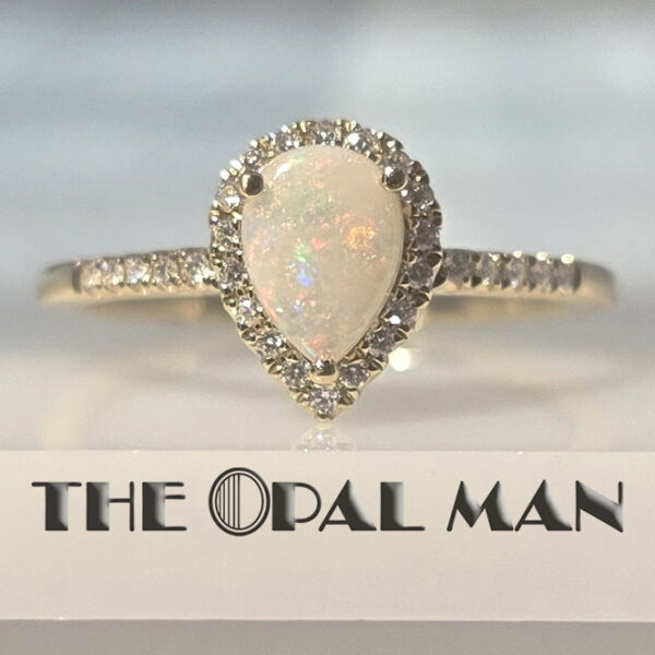 Sparkling 14K Yellow Gold Ring With One Pear-Shaped Australian White Opal - 421-00316 - Image 5