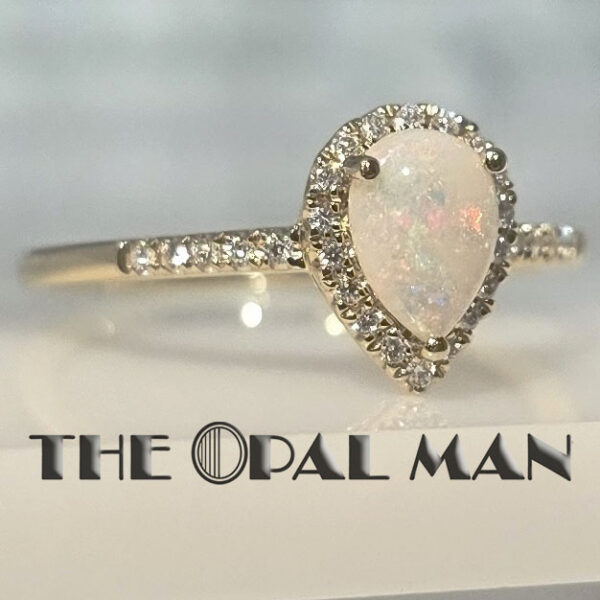 Sparkling 14K Yellow Gold Ring With One Pear-Shaped Australian White Opal - 421-00316 - Image 6
