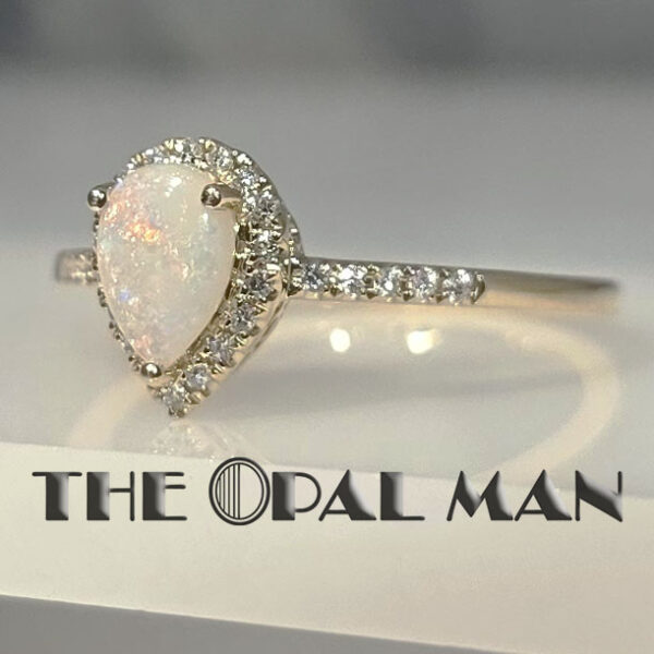 Sparkling 14K Yellow Gold Ring With One Pear-Shaped Australian White Opal - 421-00316 - Image 7