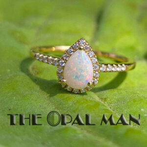 Sparkling 14K Yellow Gold Ring With One Pear-Shaped Australian White Opal - 421-00316