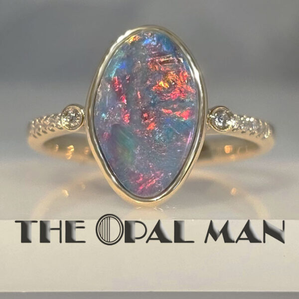Blooming Flame Australian Opal Doublet 14K Yellow Gold Ring - 421-00319 - Image 2