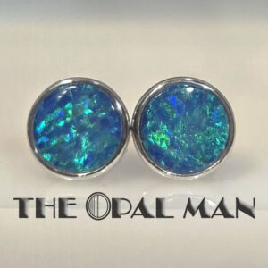 14K White Gold Stud Earrings With Blue Green Australian Opal Doublets - 423-00294