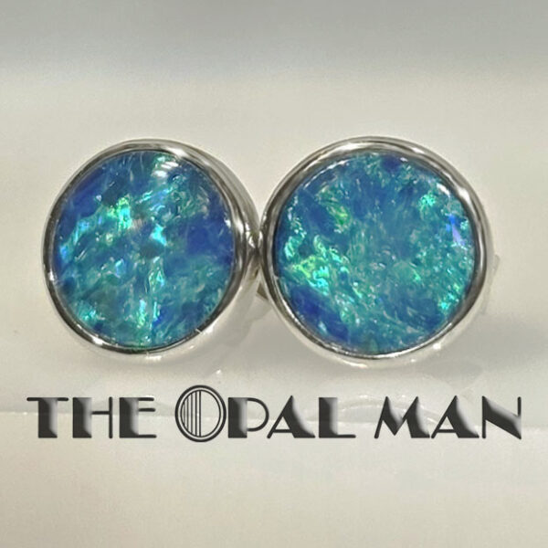 14K White Gold Stud Earrings With Blue Green Australian Opal Doublets - 423-00294 - Image 3