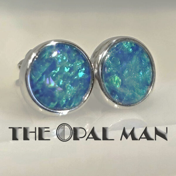 14K White Gold Stud Earrings With Blue Green Australian Opal Doublets - 423-00294 - Image 2