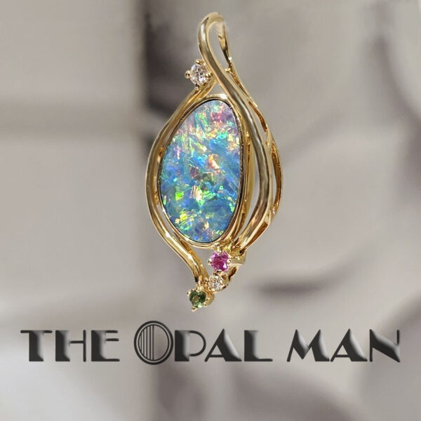 Color Splash Australian Opal Doublet 14K Yellow Gold Pendant - 424-00281 - Image 3