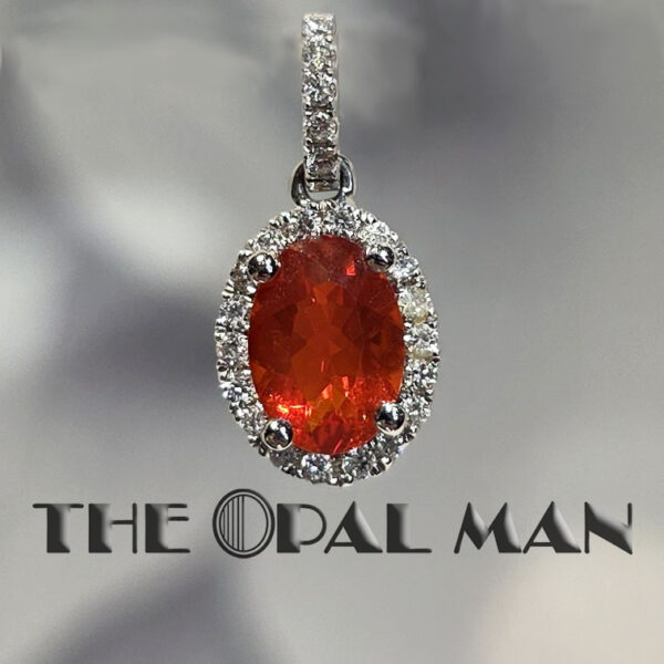 Mexican Fire Opal 14K White Gold Halo Pendant - 424-00485
