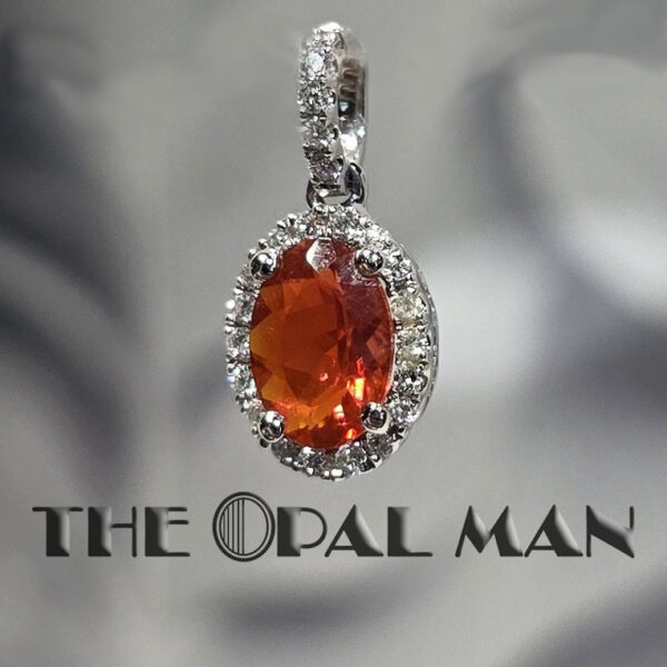 Mexican Fire Opal 14K White Gold Halo Pendant - 424-00485 - Image 2