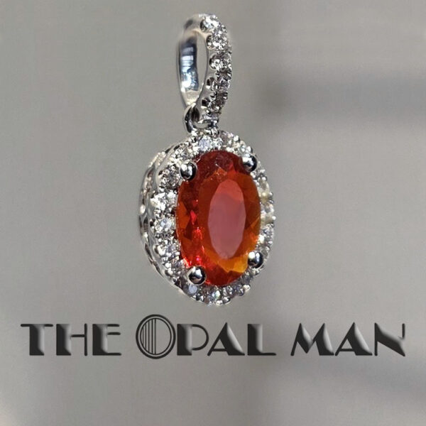 Mexican Fire Opal 14K White Gold Halo Pendant - 424-00485 - Image 3