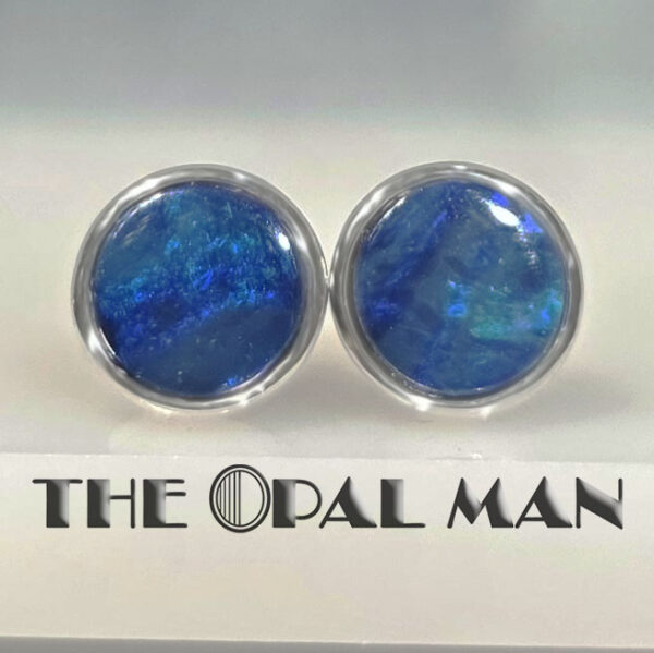 Midnight Tide Blue Australian Opal Doublets Sterling Silver Earrings - 210-03904