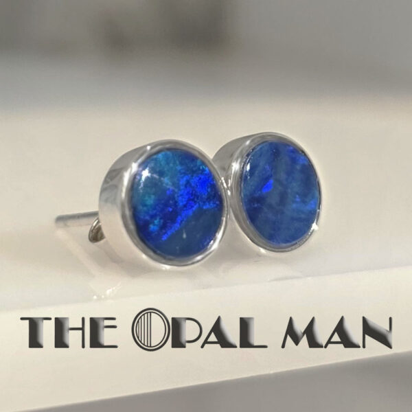 Midnight Tide Blue Australian Opal Doublets Sterling Silver Earrings - 210-03904 - Image 2