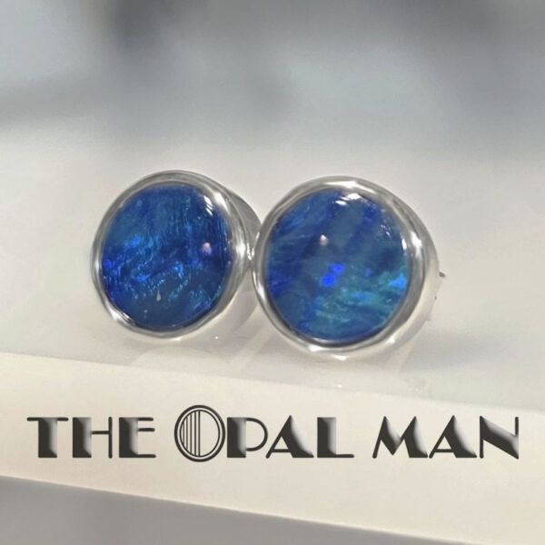 Midnight Tide Blue Australian Opal Doublets Sterling Silver Earrings - 210-03904 - Image 3
