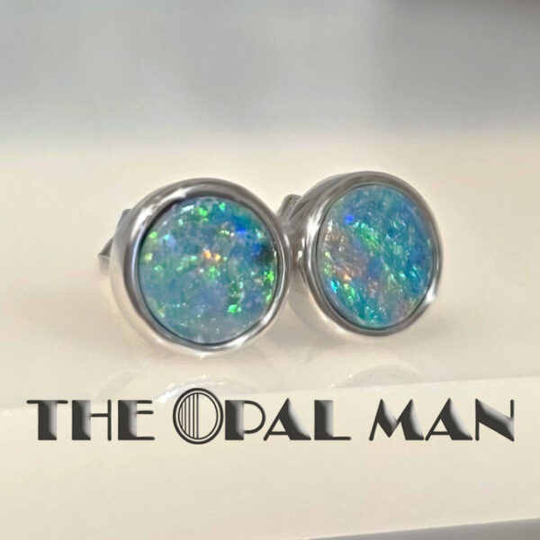 Island Gleam Australian Opal Doublets Sterling Silver Stud Earrings - 210-03906 - Image 3