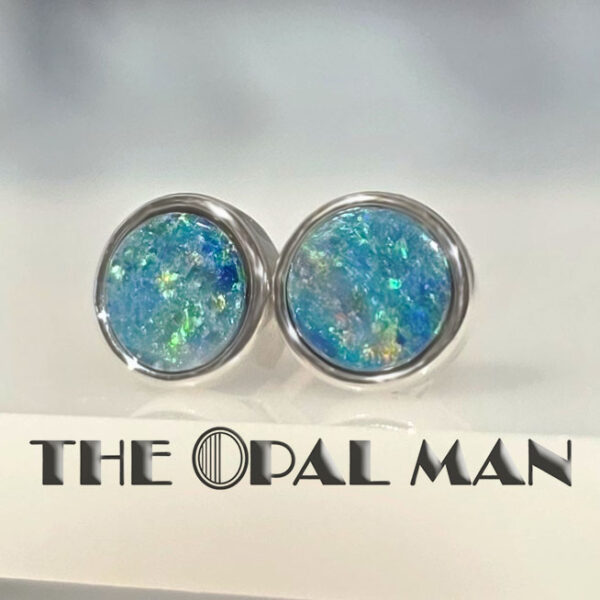 Island Gleam Australian Opal Doublets Sterling Silver Stud Earrings - 210-03906 - Image 2