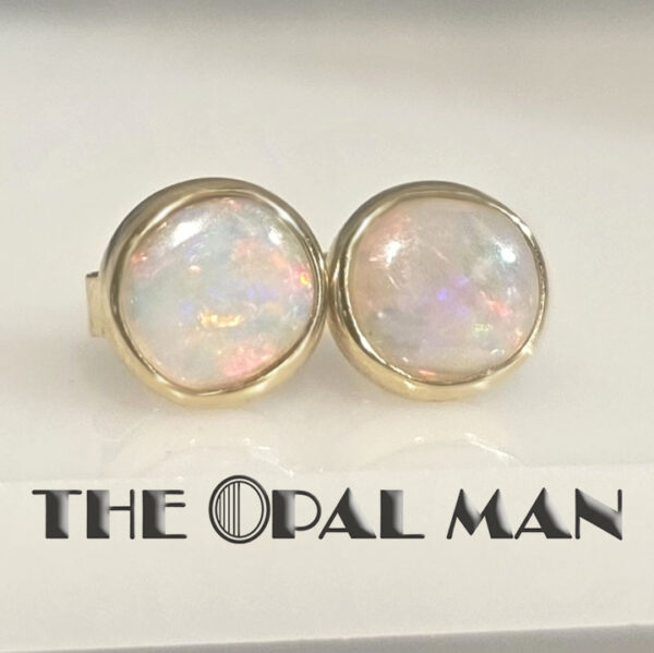 14K Yellow Gold Round Stud Earrings With Colorful Australian Crystal Opals - 423-00398 - Image 3