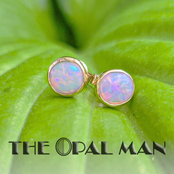 14K Yellow Gold Round Stud Earrings With Colorful Australian Crystal Opals - 423-00398
