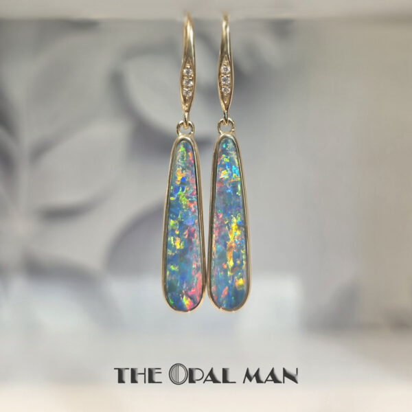 Regal Radiance 14K Yellow Gold Dangle Earrings With Australian Opal Doublets - 423-00402 - Image 2