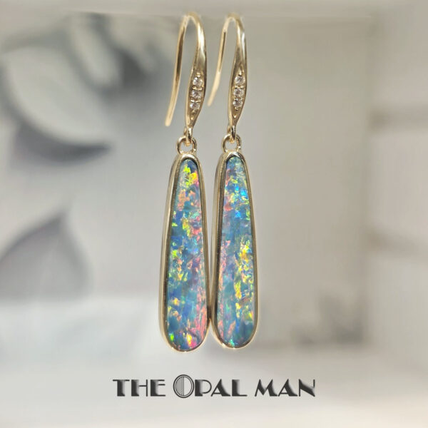 Regal Radiance 14K Yellow Gold Dangle Earrings With Australian Opal Doublets - 423-00402 - Image 4