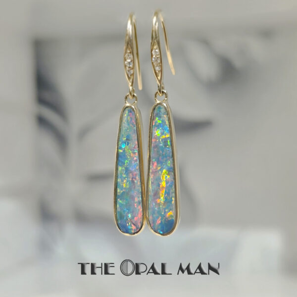 Regal Radiance 14K Yellow Gold Dangle Earrings With Australian Opal Doublets - 423-00402 - Image 3