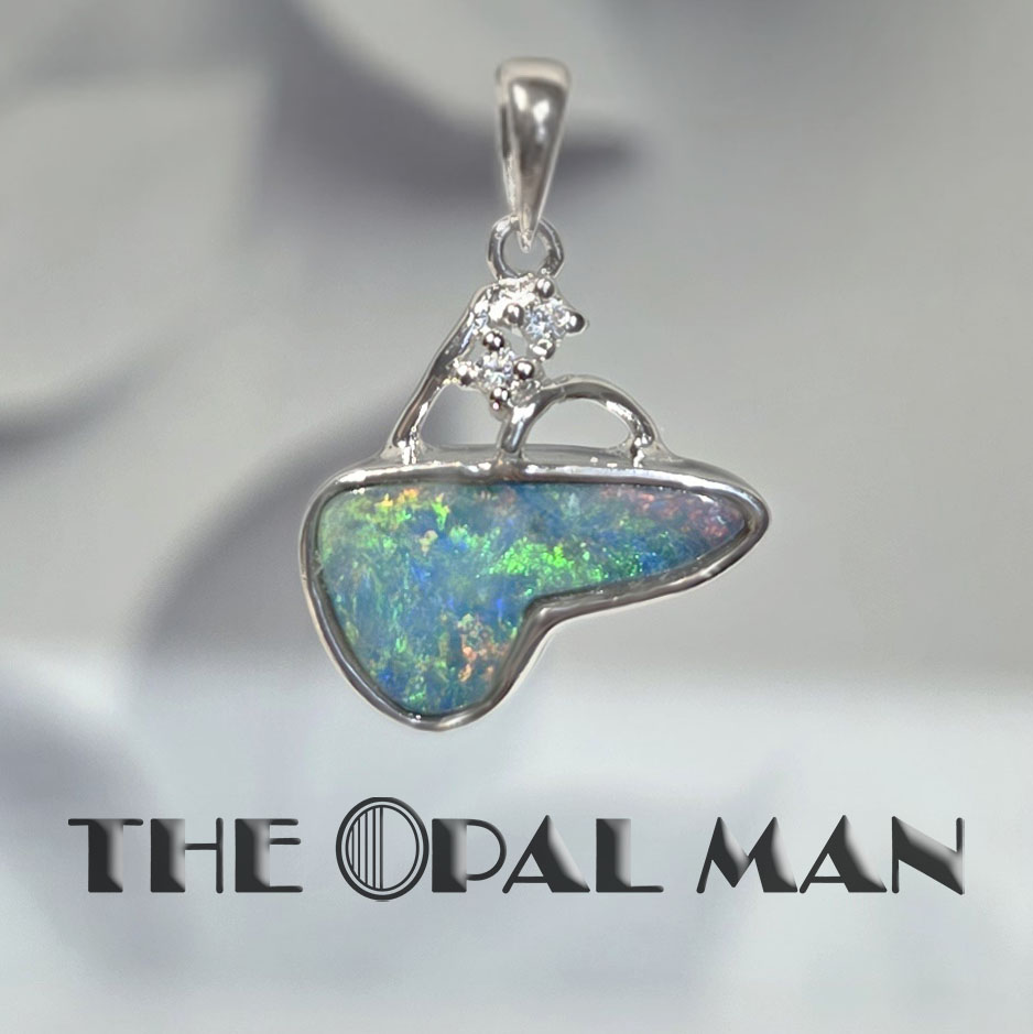Glowing Flutter Sterling Silver Pendant With One Freeform Australian Opal Doublet - *SOLD* - Image 2
