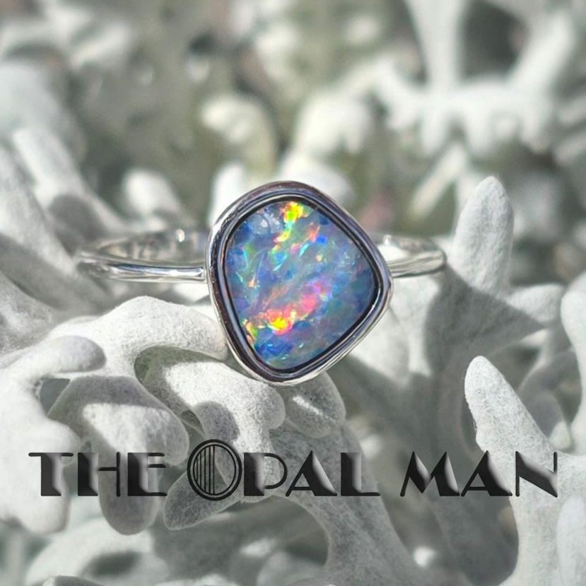 Rainbow Iris Australian Opal Doublet Sterling Silver Ring - 200-02727 - Image 2