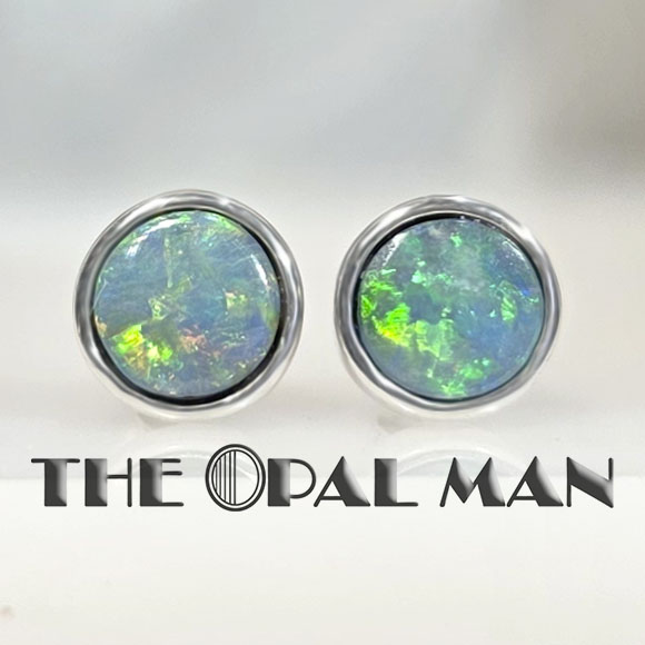 Serene Gleam Australian Opal Doublets Sterling Silver Stud Earrings - SOLD - Image 2