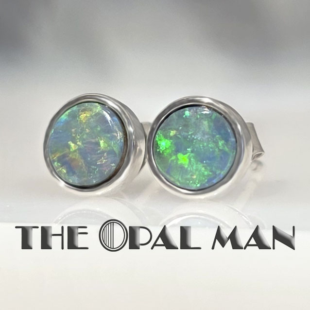 Serene Gleam Australian Opal Doublets Sterling Silver Stud Earrings - SOLD - Image 3