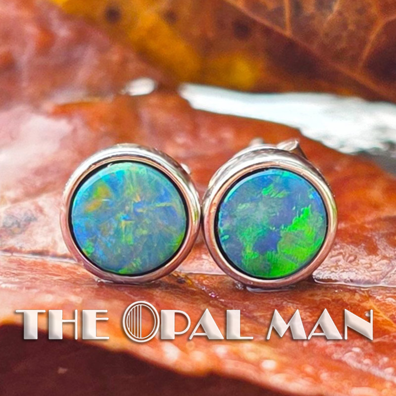 Serene Gleam Australian Opal Doublets Sterling Silver Stud Earrings - SOLD