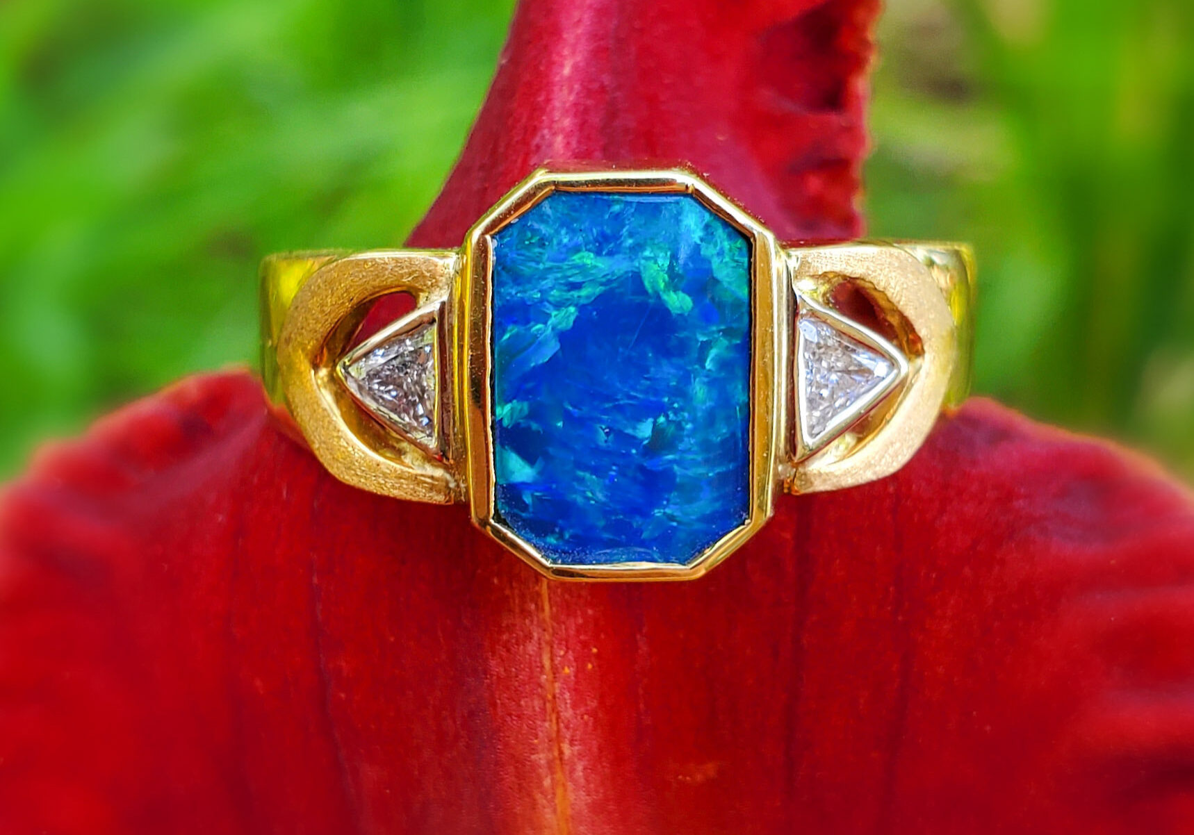 Mens Gold Blue Green Opal Ring