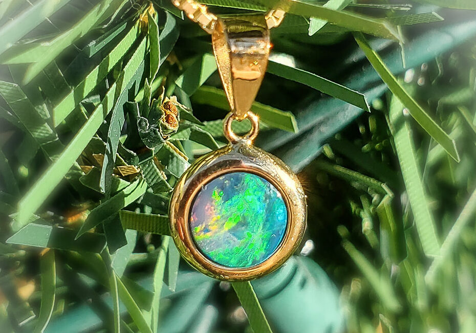 Yellow Gold Opal Green Blue Opal Pendant